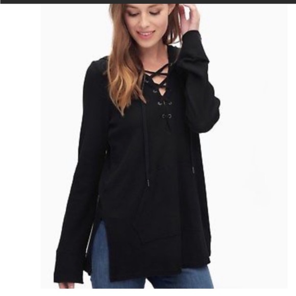Splendid Tops - Splendid thermal lace-up black hoodie size xs